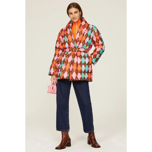 NWT Rachel Antonoff Toni Belted Puffer in Painted Argyle - Picture 3 of 4